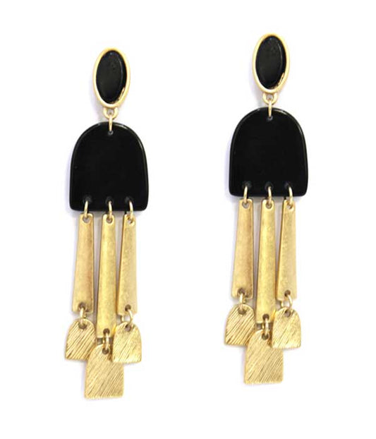 SEMI PRECIOUS STONE AND METAL BAR DROP EARRING