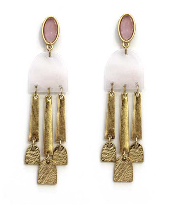 SEMI PRECIOUS STONE AND METAL BAR DROP EARRING