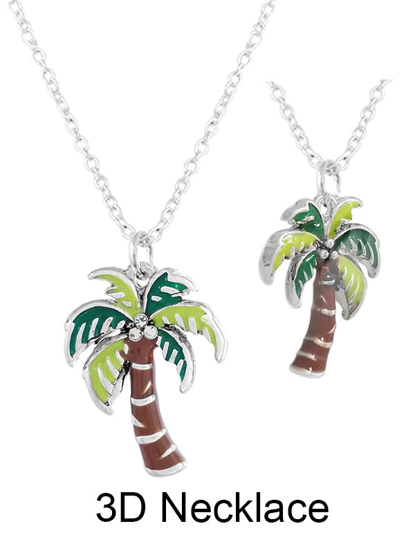 TROPICAL THEME 3D EPOXY PENDANT NECKLACE - PALM TREE