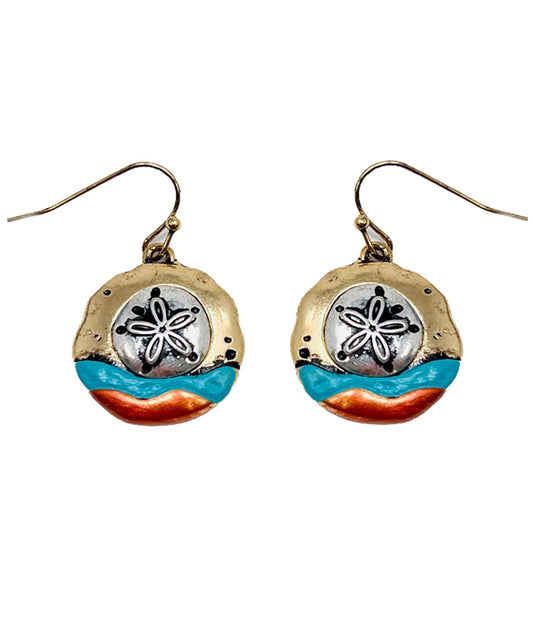 PATINA AND BURNISH  TRI TONE RETRO VINTAGE EARRING - SAND DOLLAR