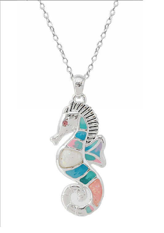 SEALIFE THEME EPOXY AND OPAL NECKLACE - SEAHORSE