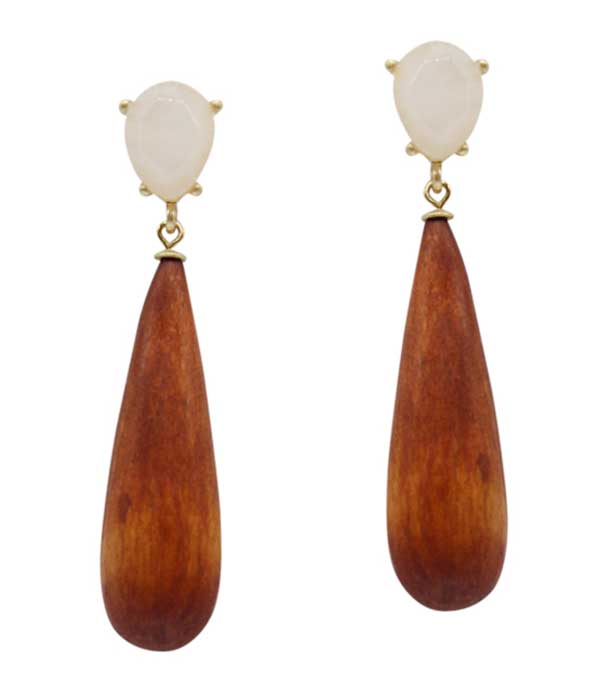 SEMI PRECIOUS STONE AND WOOD DROP EARRING