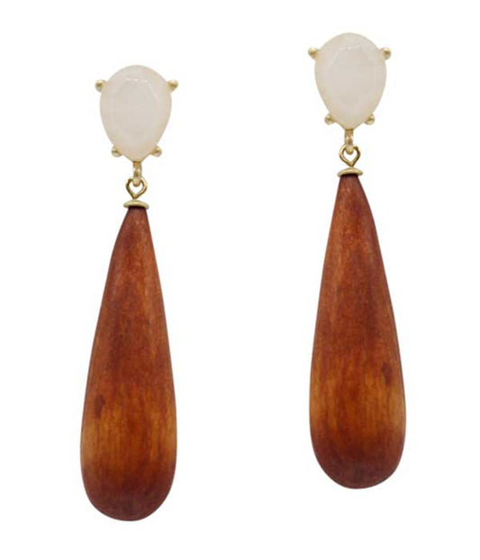 SEMI PRECIOUS STONE AND WOOD DROP EARRING