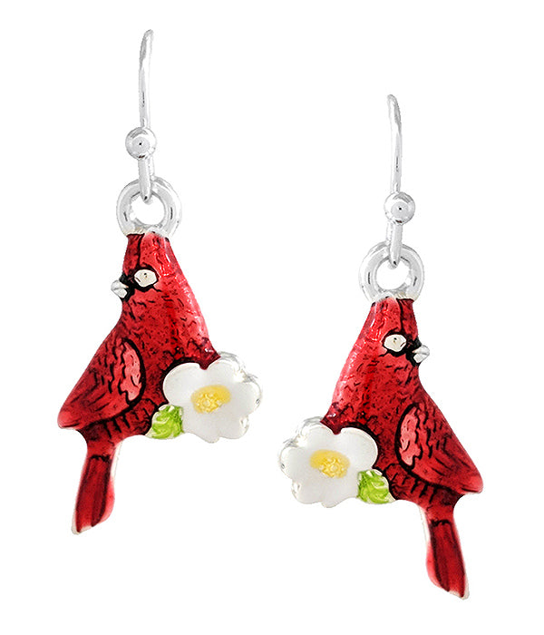 GARDEN BIRD THEME 3D EPOXY EARRING - CARDINAL