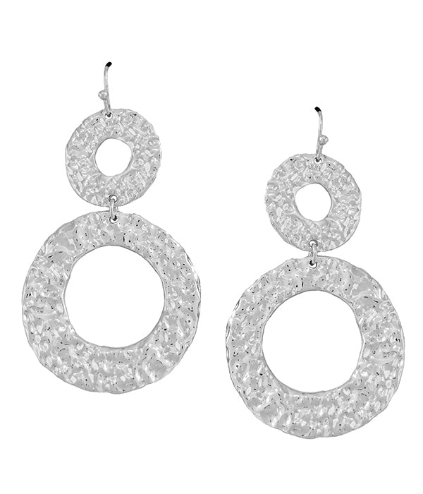 HAMMERED METAL DOUBLE HOOP DROP EARRING