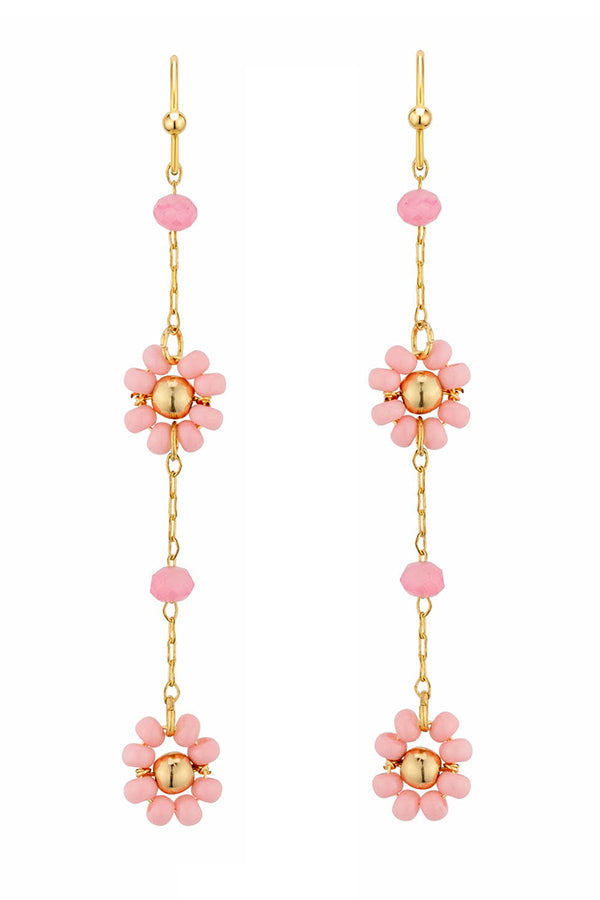 BEAD FLOWER CHAIN DROP EARRING