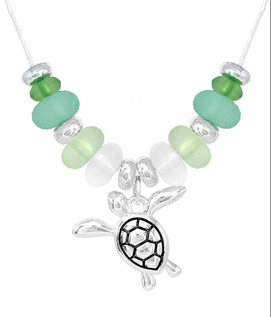 SEALIFE THEME SEAGLASS NECKLACE - TURTLE