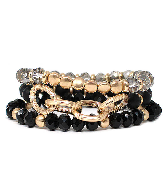 MULTI GLASS BEAD MIX STACKABLE STRETCH BRACELET SET