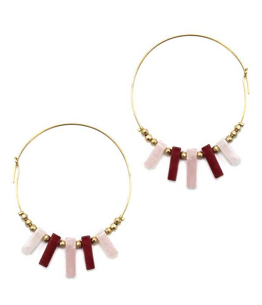 SEMI PRECIOUS STONE BAR ON WIRE HOOP EARRING