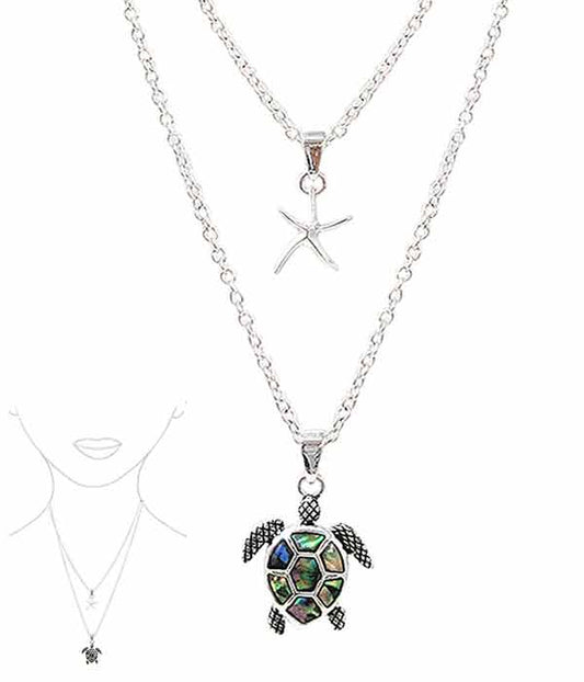 ABALONE DOUBLE PENDANT AND LAYER NECKLACE - TURTLE STARFISH