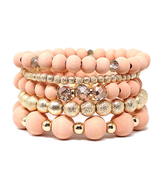 MULTI WOOD BEAD MIX STACKABLE STRETCH BRACELET SET