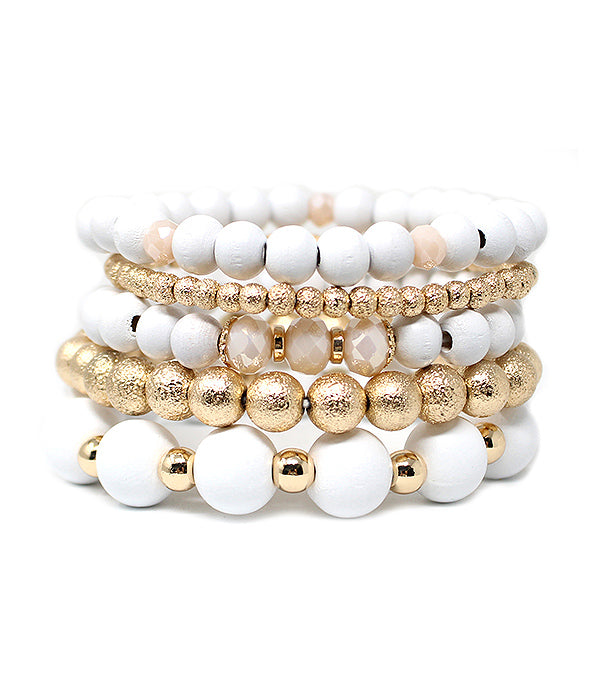 MULTI WOOD BEAD MIX STACKABLE STRETCH BRACELET SET