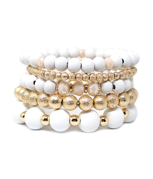 MULTI WOOD BEAD MIX STACKABLE STRETCH BRACELET SET