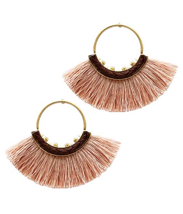 METAL HOOP AND FAN TASSEL EARRING