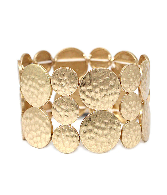 HAMMERED MULTI METAL DISC MIX STRETCH BRACELET