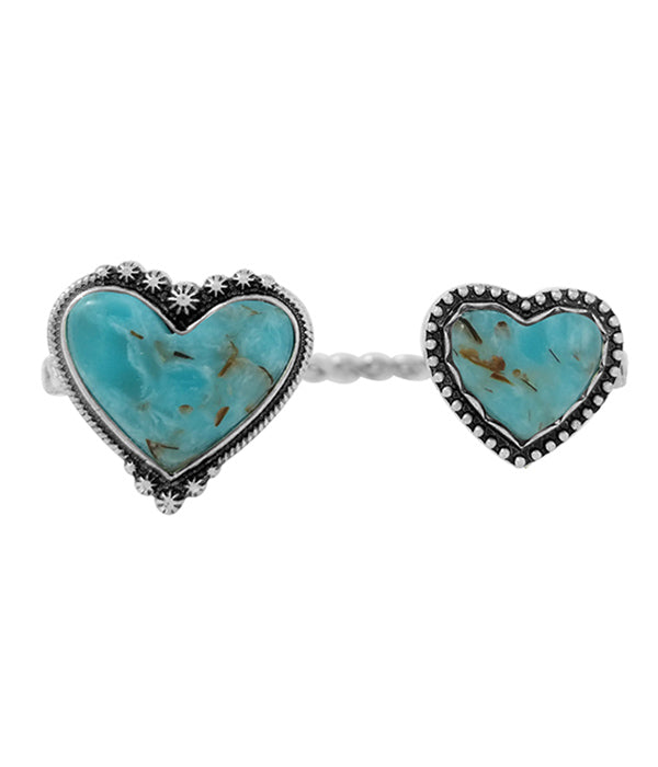 WESTERN THEME TURQUOISE CENTER HEART WIRE BANGLE BRACELET