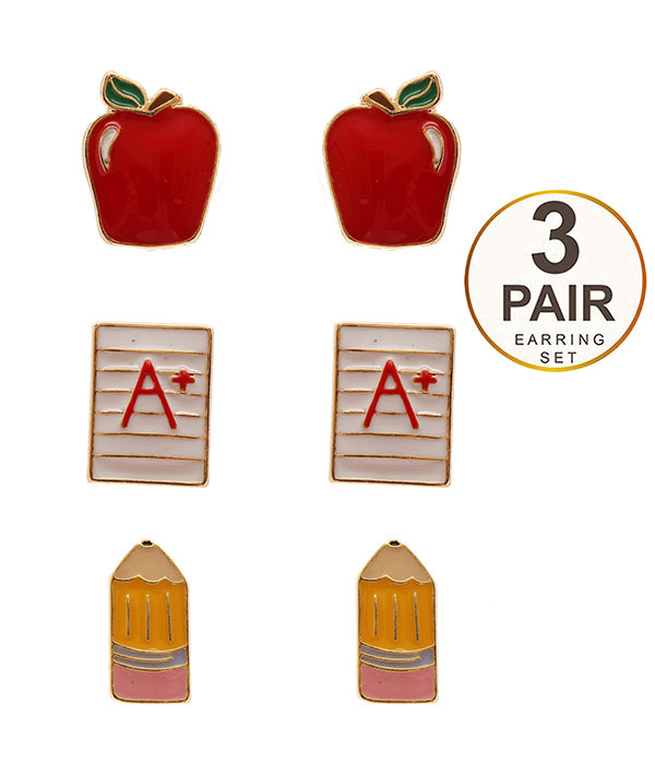 SCHOOL THEME 3 PAIR EARRING SET