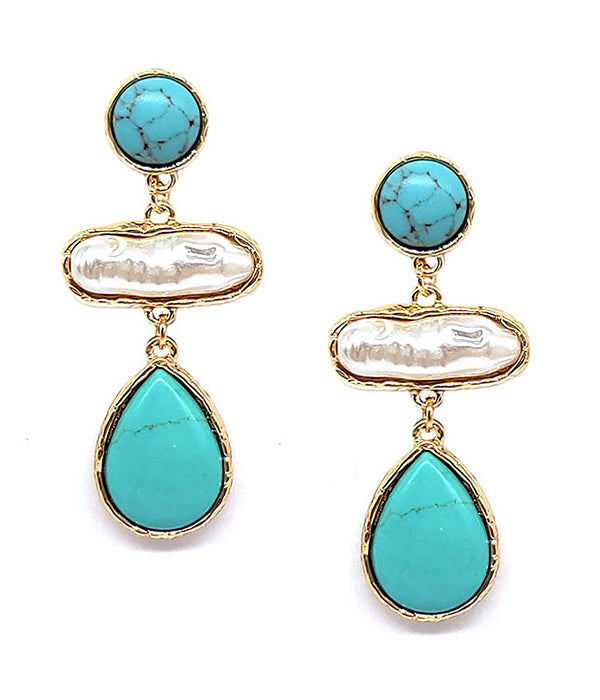 TURQUOISE TEARDROP AND MOP DROP EARRING