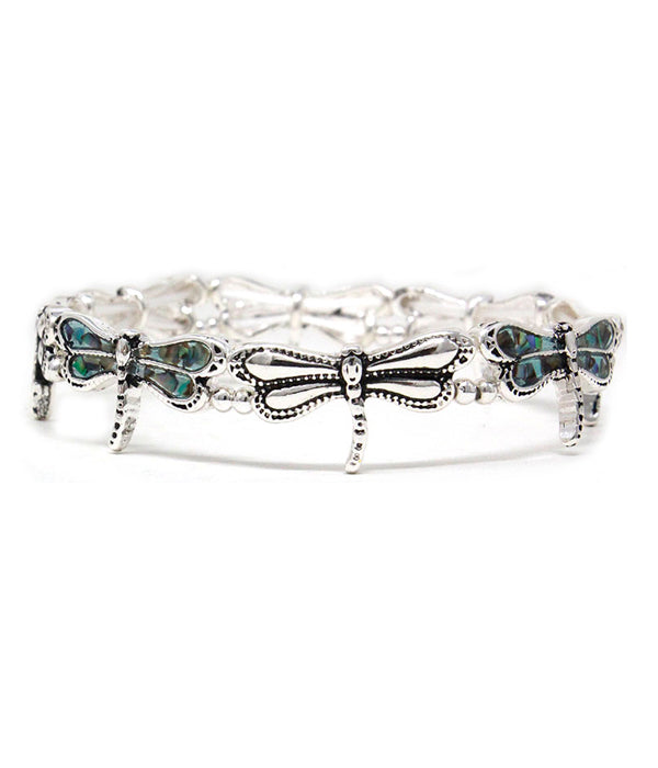 ABALONE DRAGONFLY STRETCH BRACELET