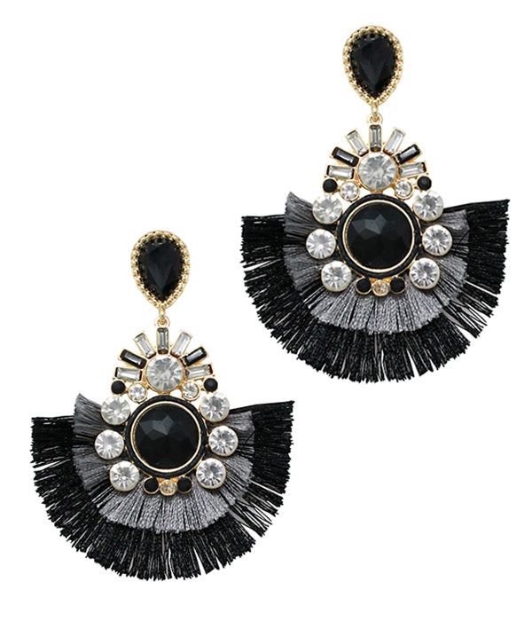 CRYSTAL AND FAN TASSEL PARTY EARRING