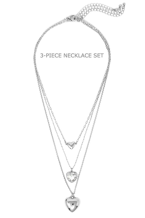 PUFFY HEART PENDANT 3 PIECE NECKLACE SET
