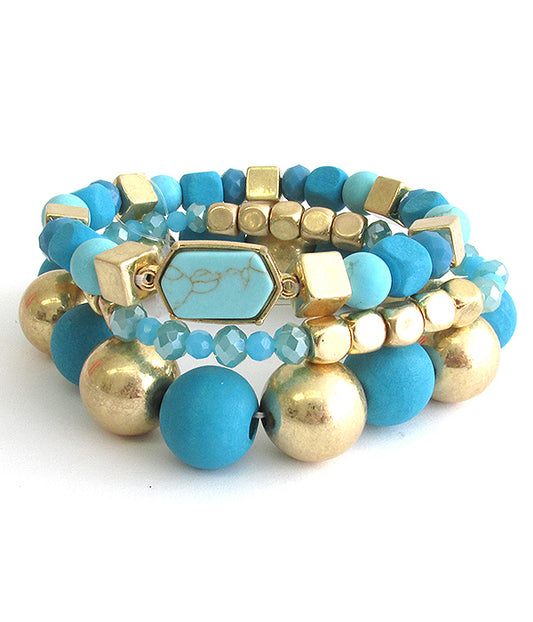 SEMI PRECIOUS BEAD MIX STACKABLE STRETCH BRACELET SET