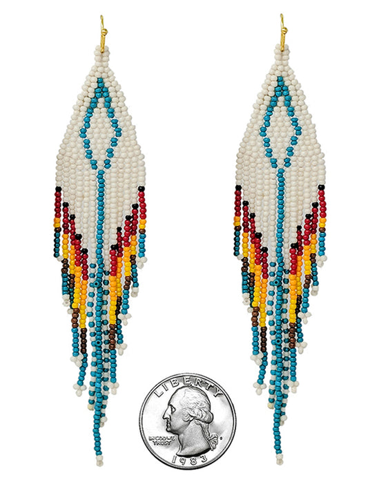 HANDMADE MULTI SEEDBEAD LONG TASSEL DROP EARRING