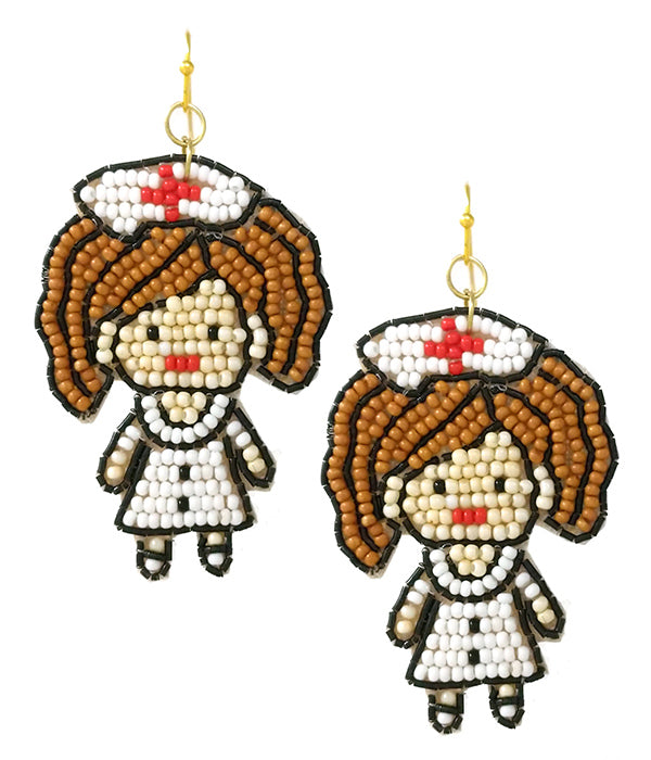 NURSE THEME HANDMADE MULTI SEEDBEAD EARRING