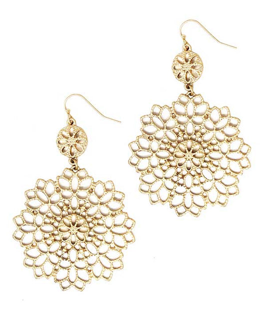 METAL FILIGREE FLOWER DROP EARRING