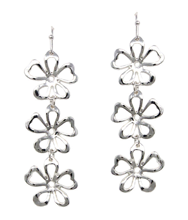 METAL FLOWER LINK DROP EARRING