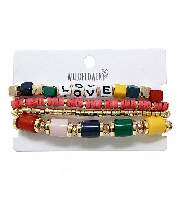 MULTI BEAD MIX 4 STRETCH BRACELET SET - LOVE