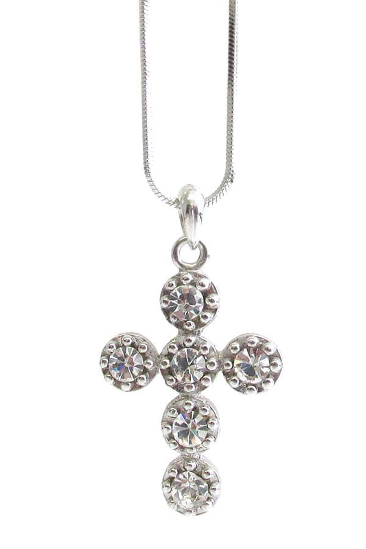 MADE IN KOREA WHITEGOLD PLATING CRYSTAL CROSS PENDANT NECKLACE