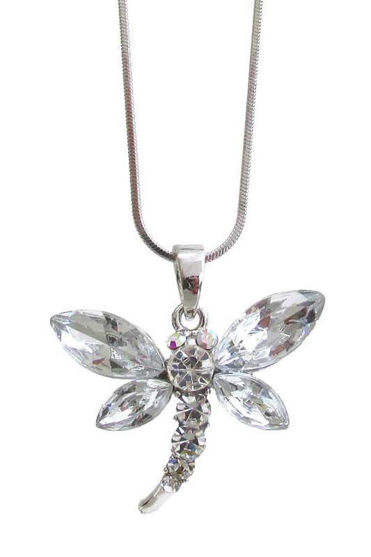 MADE IN KOREA WHITEGOLD PLATING CRYSTAL DRAGONFLY PENDANT NECKLACE