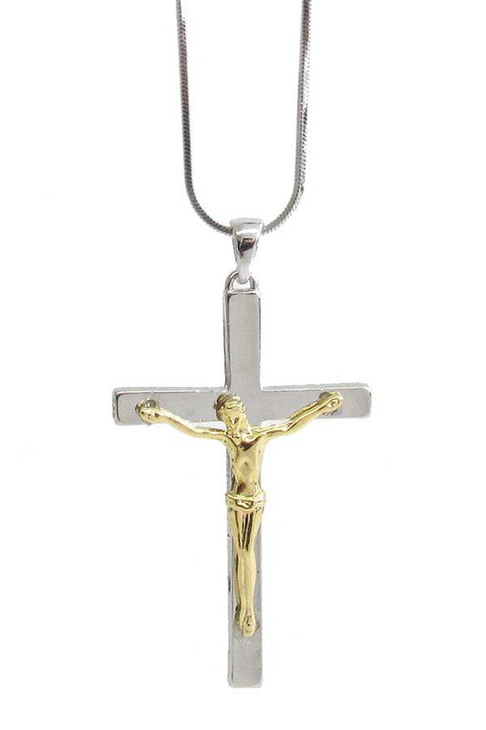 MADE IN KOREA WHITEGOLD PLATING JESUS ON CROSS PENDANT NECKLACE