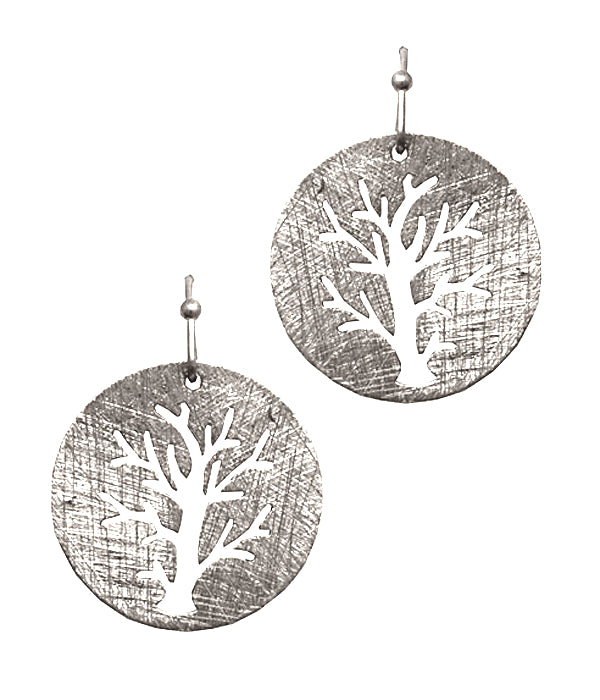 SCRATCH BRASS METAL TREE OF LIFE EARRING - BRASS METAL