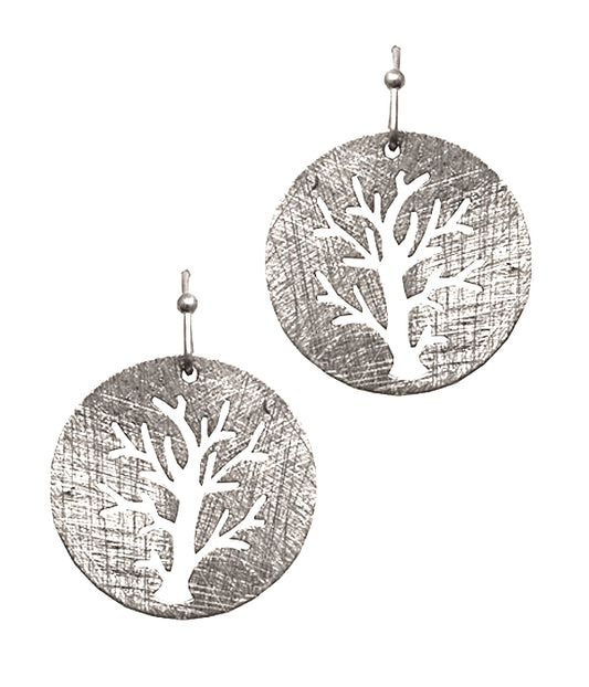 SCRATCH BRASS METAL TREE OF LIFE EARRING - BRASS METAL