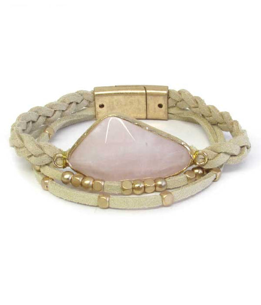 AGATE STONE MULTI LAYER LEATHERETTE MAGNETIC BRACELET