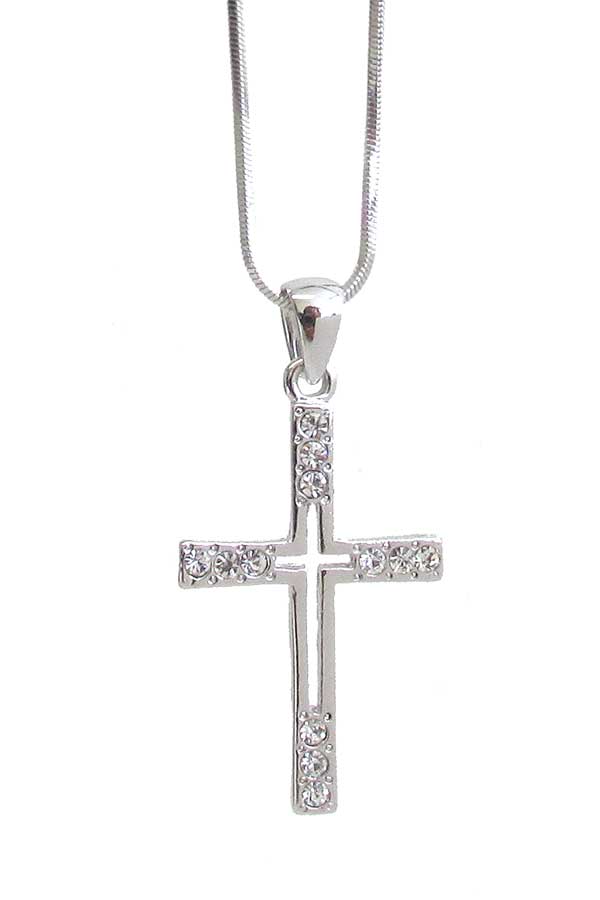 MADE IN KOREA WHITEGOLD PLATING CRYSTAL CROSS PENDANT NECKLACE