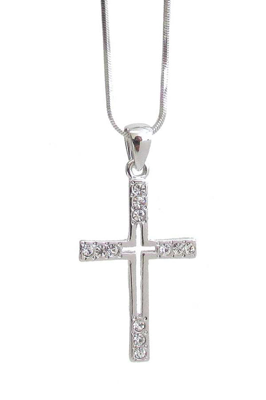 MADE IN KOREA WHITEGOLD PLATING CRYSTAL CROSS PENDANT NECKLACE