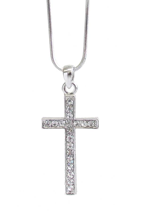 MADE IN KOREA WHITEGOLD PLATING CRYSTAL CROSS PENDANT NECKLACE