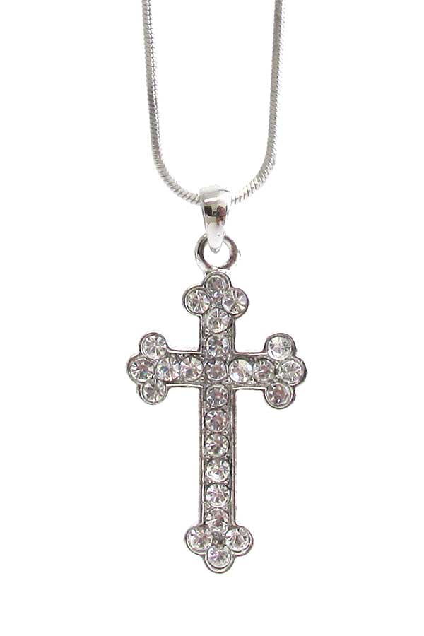 MADE IN KOREA WHITEGOLD PLATING CRYSTAL CROSS PENDANT NECKLACE