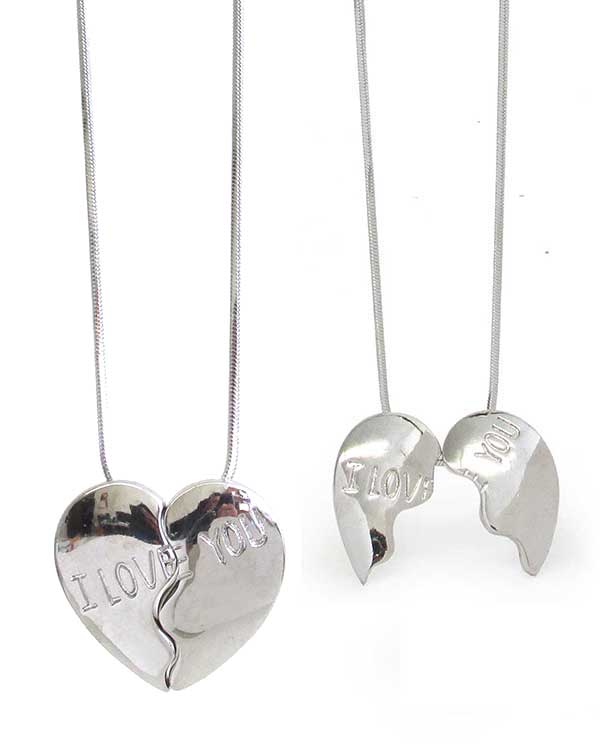 MADE IN KOREA WHITEGOLD PLATING HEART PENDANT NECKLACE - I LOVE YOU -valentine