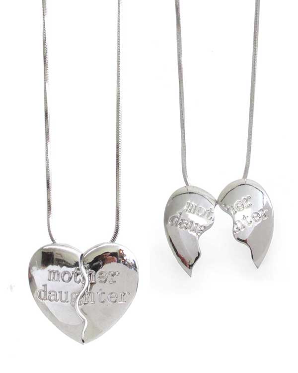 MADE IN KOREA WHITEGOLD PLATING HEART PENDANT NECKLACE - MOTHER DAUGHTER