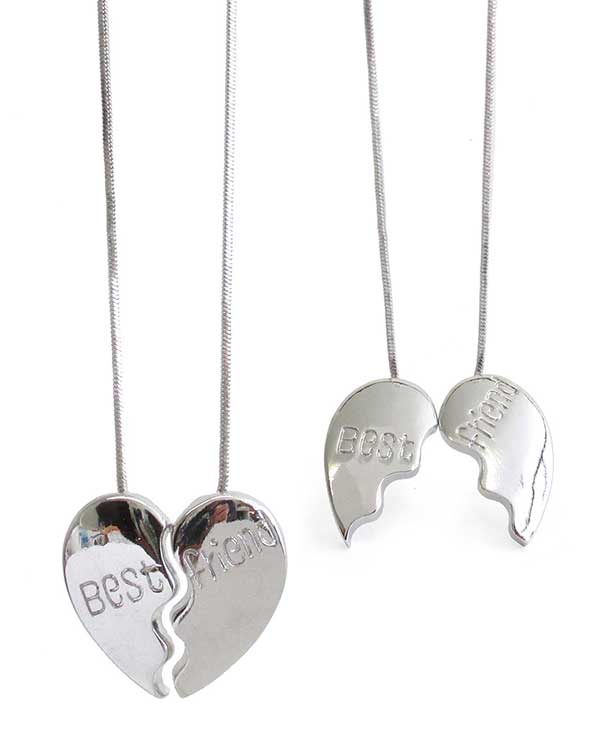 MADE IN KOREA WHITEGOLD PLATING HEART PENDANT NECKLACE - BEST FRIENDS