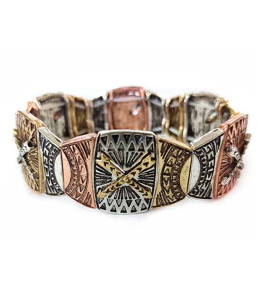 VINTAGE METAL AZTEC STRETCH BRACELET -western