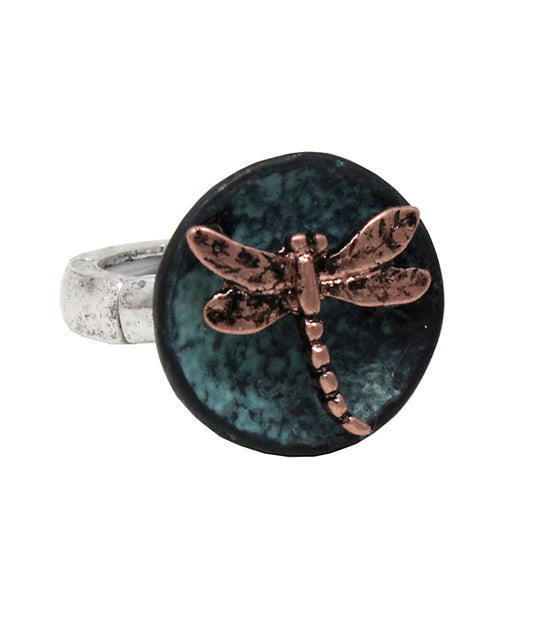 VINTATGE METAL DRAGONFLY STRETCH RING