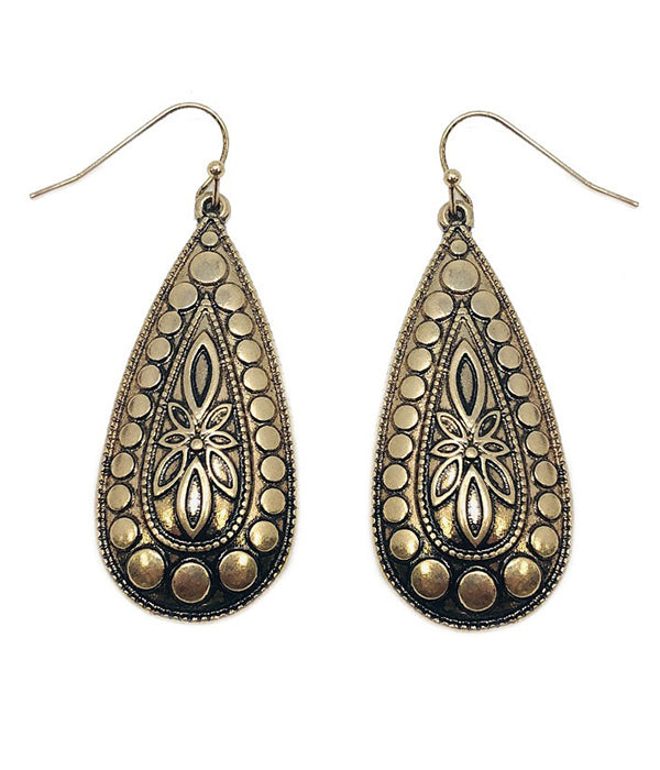 ANTIQUE METAL TEXTURED TEARDROP EARRING