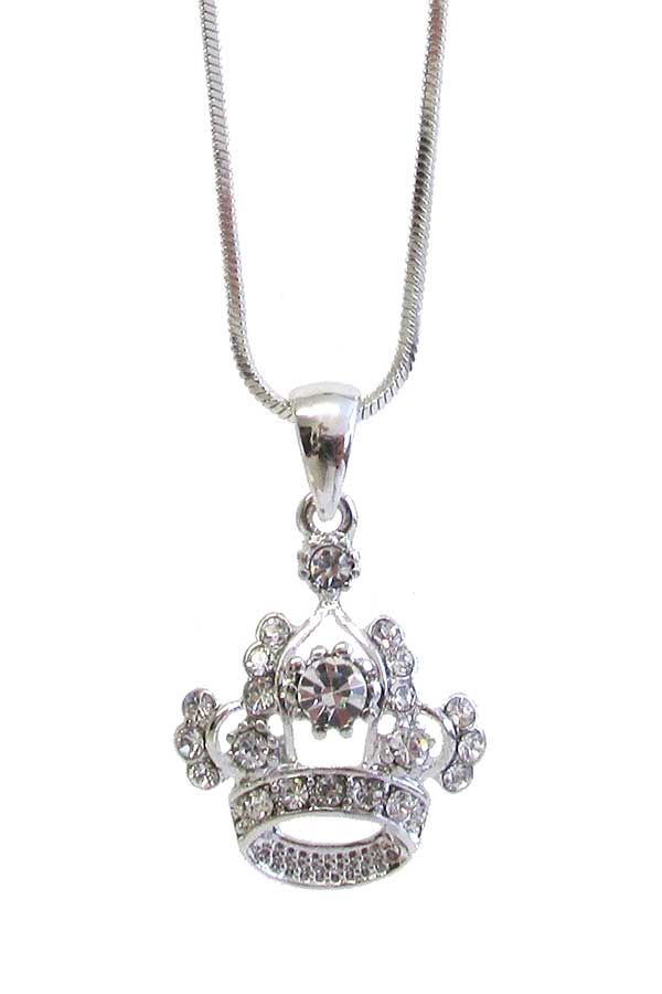 MADE IN KOREA WHITEGOLD PLATING CROWN PENDANT NECKLACE