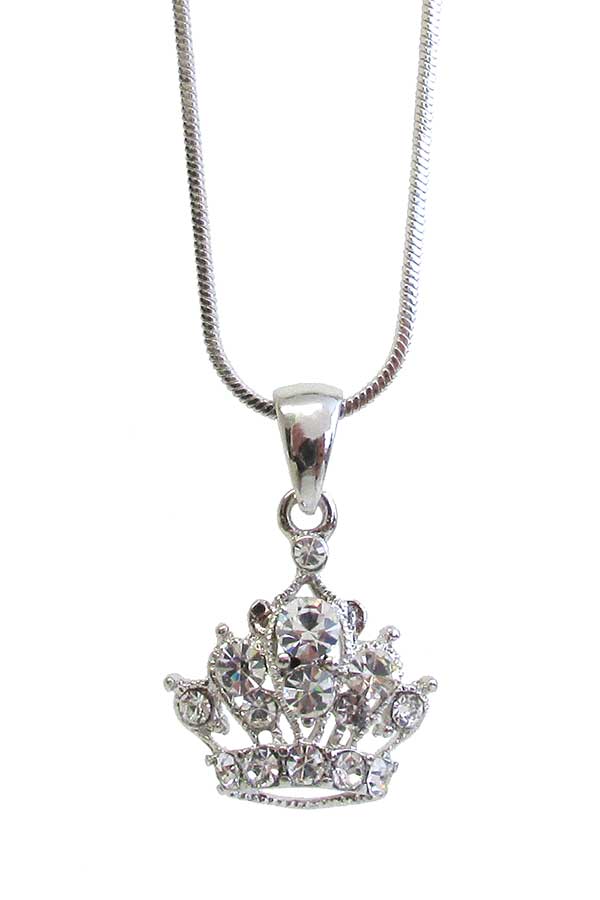 MADE IN KOREA WHITEGOLD PLATING CROWN PENDANT NECKLACE