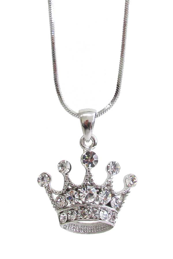 MADE IN KOREA WHITEGOLD PLATING CROWN PENDANT NECKLACE